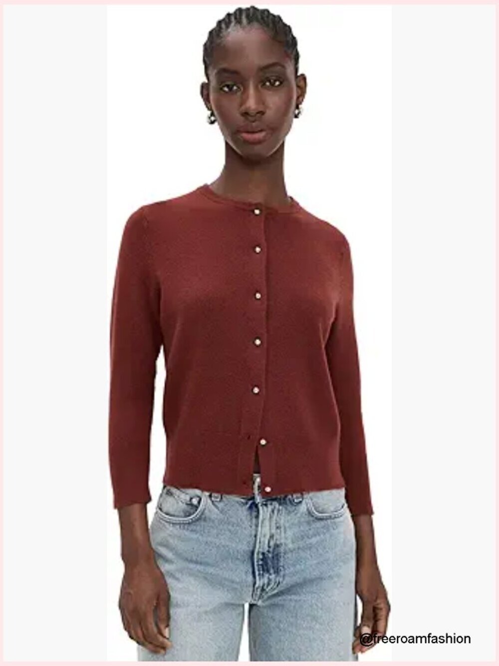 Women's Metal Button Cardigan Long Sleeve Crew Neck Soft Wool Cashmere Blend